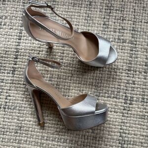 NEW Stuart Weitzman Disco Platform Sandal Silver 9.5